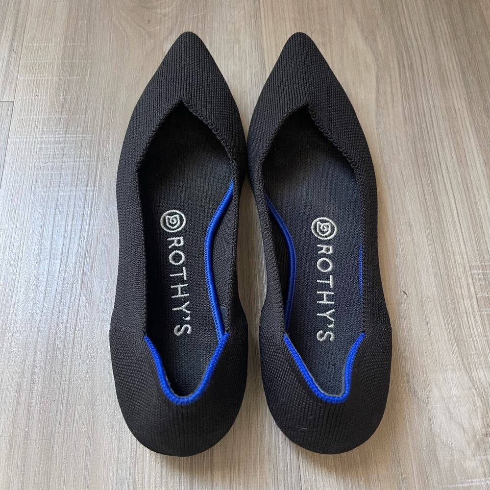 Rothy's Black Pointed Toe Ballet Flats Shoes Womens